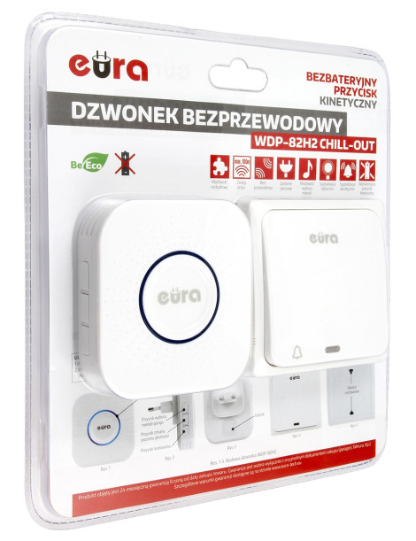 DZWONEK BEZPRZEWODOWY ''EURA'' WDP-82H2bezbateryjny, przycisk (kinetyczny), możliwość rozbudowy