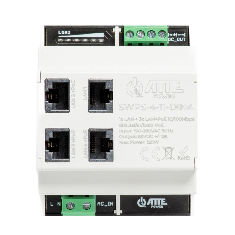 SWPS-4-11-DIN4 Switch PoE 4 portowy z wbudowanym zasilaczem na szynę TH35
