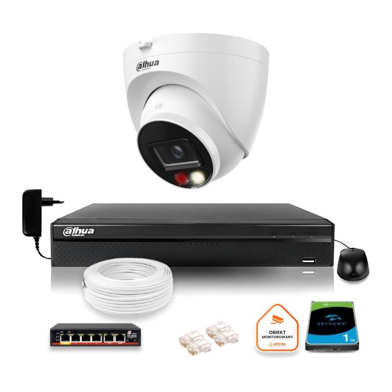 Zestaw monitoringu IP Dahua Kamera zewnętrzna IP 6mpx dysk twardy
