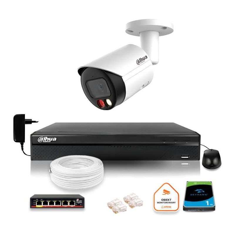 Zestaw monitoringu IP Dahua 8mpx 4K kamera IPC-HFW2849S-S-IL z dyskiem