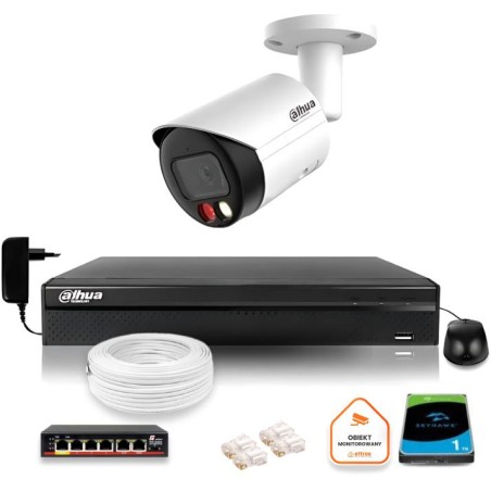 Zestaw monitoringu IP Dahua 8mpx 4K kamera IPC-HFW2849S-S-IL z dyskiem