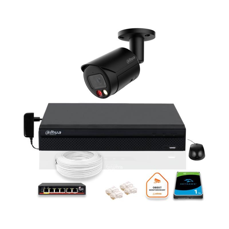 Zestaw monitoringu IP DAHUA kamera zewnętrzna czarna 8MPX