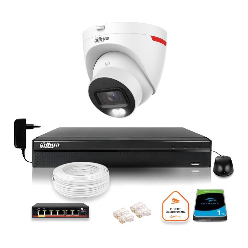 Zestaw monitoringu IP DAHUA kamera zewnętrzna WizColor 2K 30m