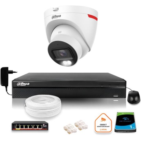 Zestaw monitoringu IP DAHUA kamera zewnętrzna WizColor 2K 30m