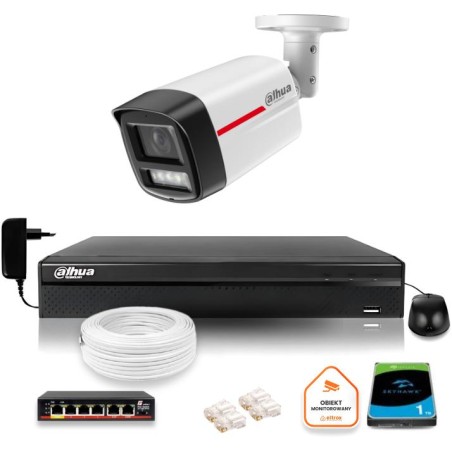Zestaw monitoringu IP DAHUA kamera zewnętrzna WizColor 2K 50m