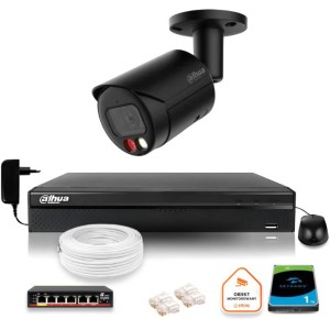 Zestaw monitoringu IP Dahua 4MPx 2K kamera czarna zewnętrzna z dyskiem 1TB