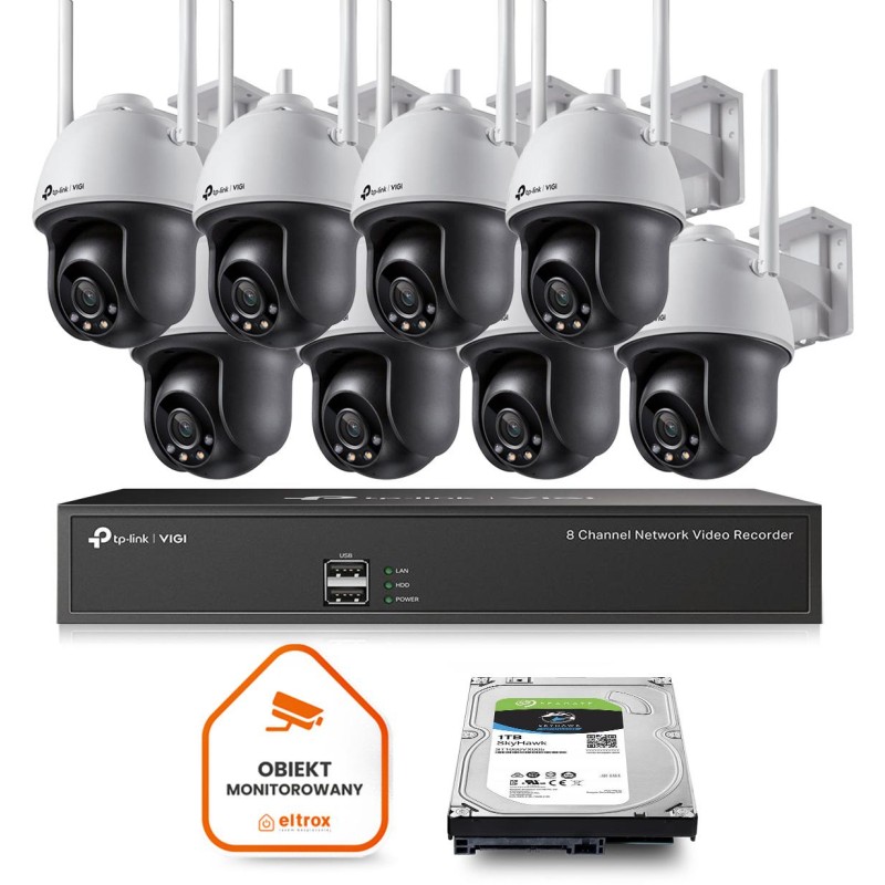 Monitoring zestaw z 8 kamerami obrotowymi PTZ TP-LINK VIGI C540-W WiFi 2K IR 30m